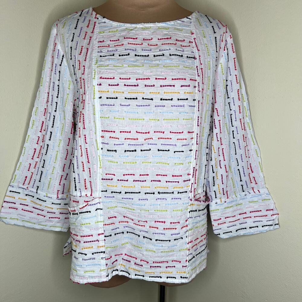 Habitat Top w Pockets Womens Medium Boho Relaxed Embroidered Artsy Gauzy Beach